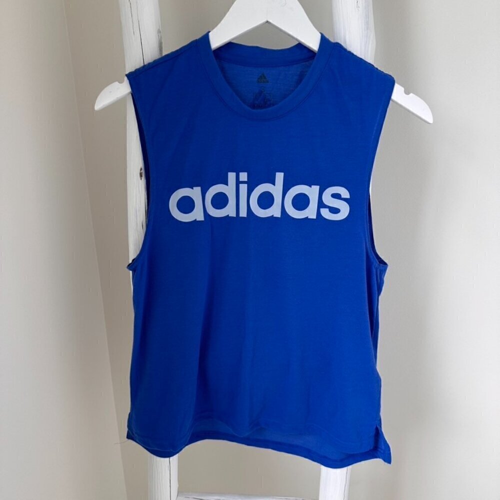Adidas Logo Relaxed Fit Blue Tank Top Sz Small